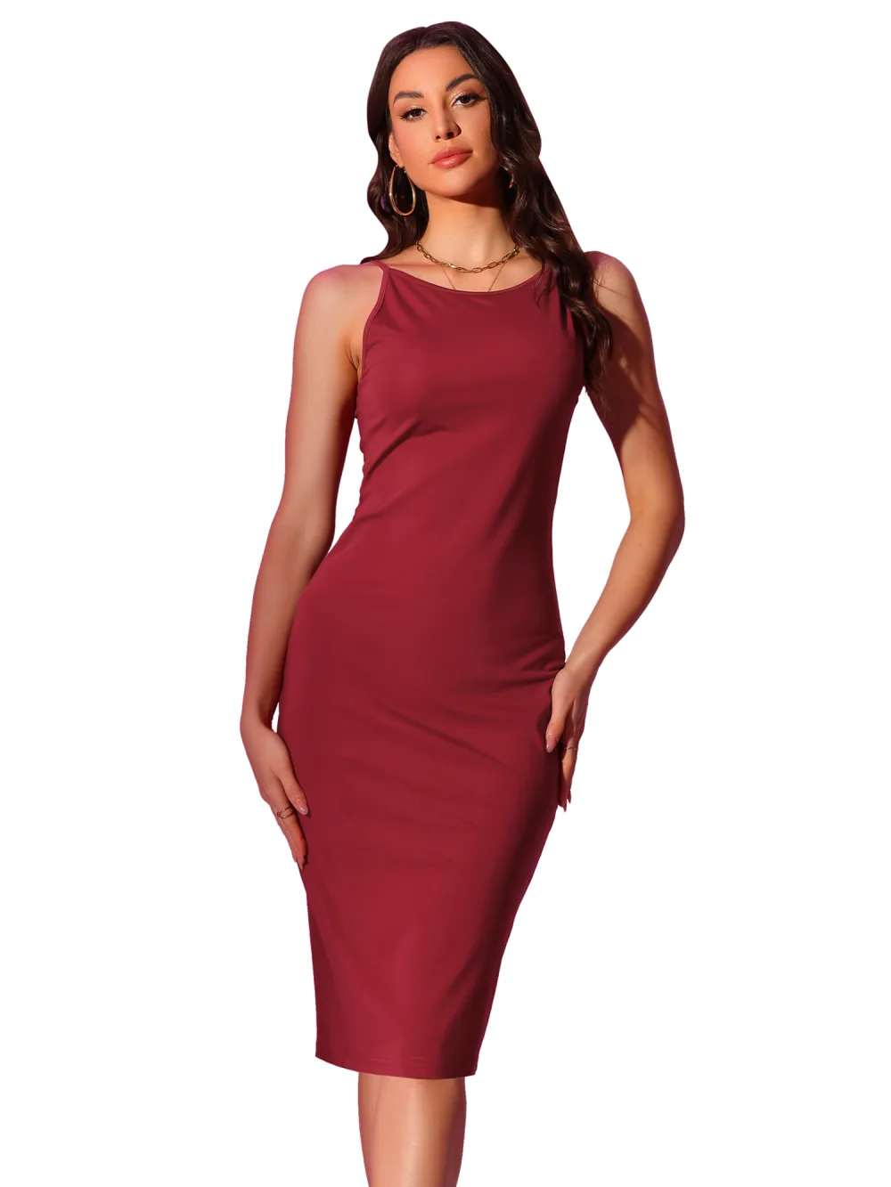 Allegra K - Bodycon Sleeveless Spaghetti Strap Midi Dress