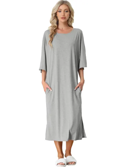 cheibear - 3/4 Sleeve Nightgown Long Sleep Shirt