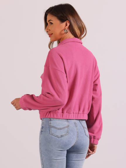 Allegra K- Stand Collar Fuzzy Crop Jacket