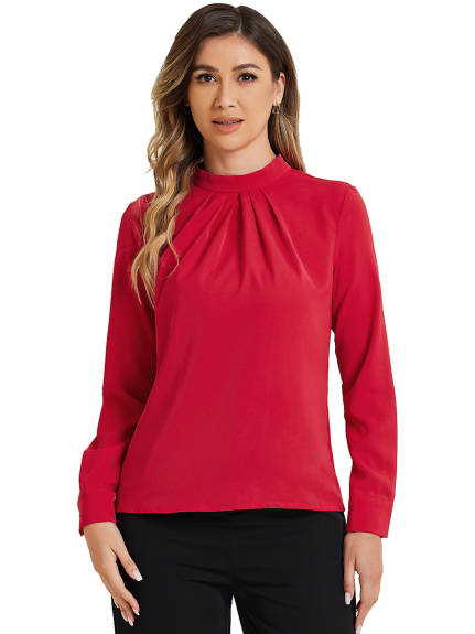 Allegra K - Dressy Stand Collar Long Sleeve Blouse