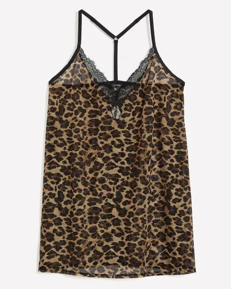 Cheetah Print Mesh Nighty with Lace Inserts - Déesse Collection