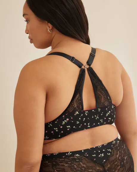 Printed Microfibre Front-Closure Plunge Bra with Lace Back - Déesse Collection