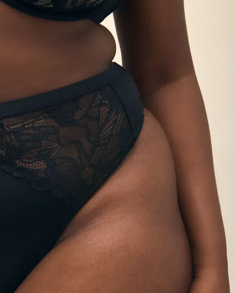 Culotte tanga en microfibre avec dentelle et mesh - Déesse Collection