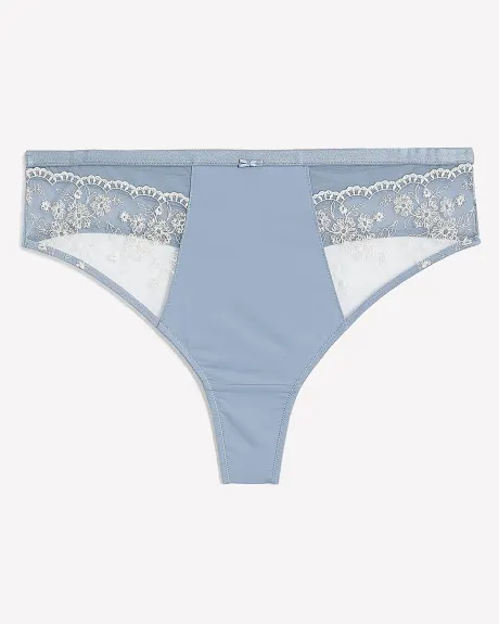 Culotte tanga en microfibre avec dentelle brodée et mesh - Déesse Collection