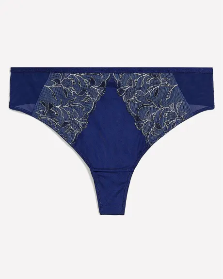 Culotte tanga en satin avec broderies - Déesse Collection