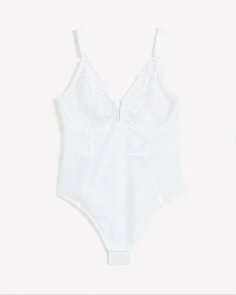 Maillot de corps blanc en dentelle et maille - Déesse Collection