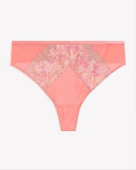 Microfibre Thong with Embroidery and Mesh - Déesse Collection