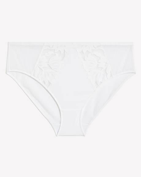 Culotte échancrée blanche en maille avec dentelle - Déesse Collection