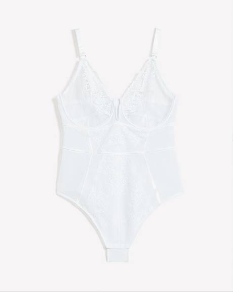 White Lace and Mesh Bodysuit - Déesse Collection