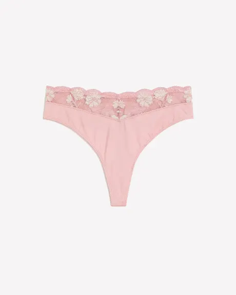 Culotte tanga en microfibre satinée avec taille en dentelle - Déesse Collection