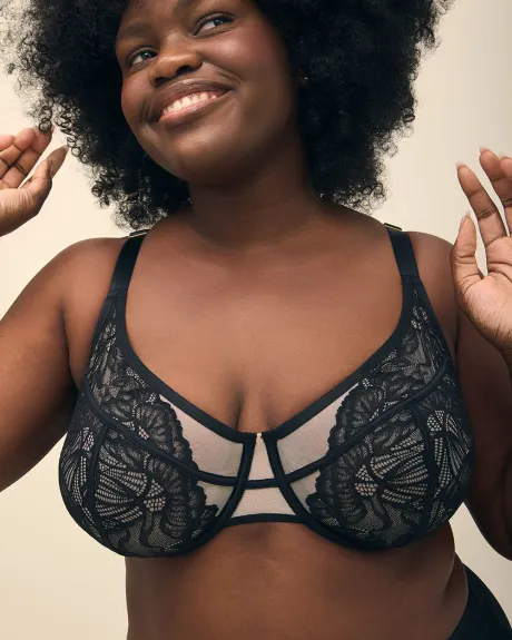 Soutien-gorge en dentelle et mesh, avec armatures - Déesse Collection