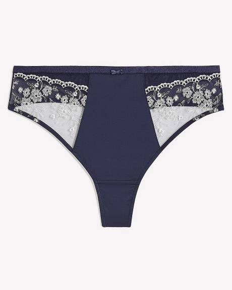 Culotte tanga en microfibre avec dentelle brodée et mesh - Déesse Collection