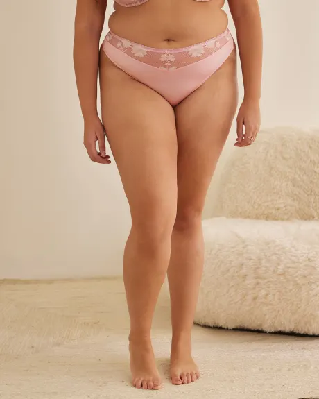 Culotte tanga en microfibre satinée avec taille en dentelle - Déesse Collection