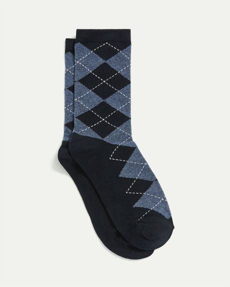 Cotton Crew Socks with Argyle Pattern