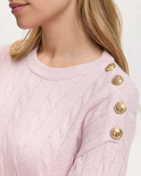 Long-Sleeve Crew-Neck Sweater with Cable Stitches