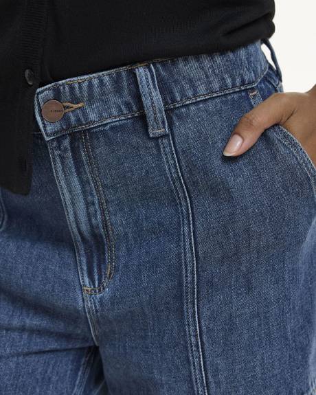 Pantalon cargo en denim à jambe large et taille haute