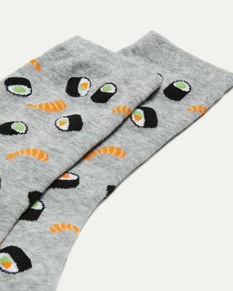 Cotton Crew Socks with Sushis