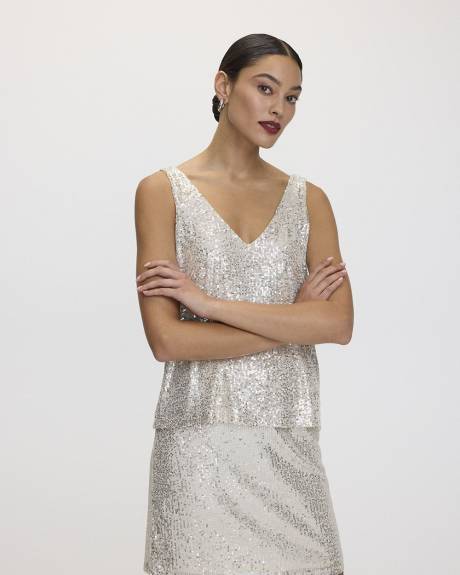 V-Neck Sleeveless Sequin Top