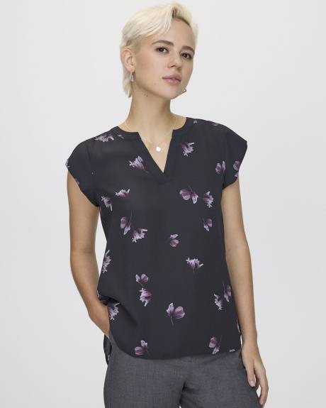 Cap-Sleeve Blouse with Split Neckline - R Essentials