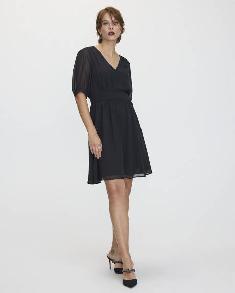 Elbow-Sleeve V-Neck Dress