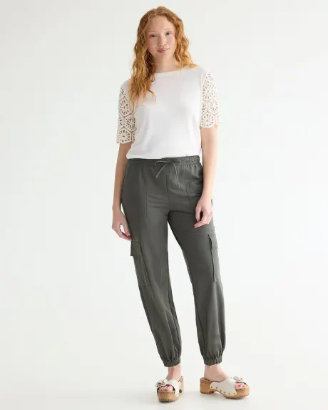 Pantalon jogger en tricot piqué à taille haute