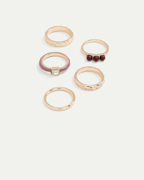 Rings with Enamel and Stones - Set of 5