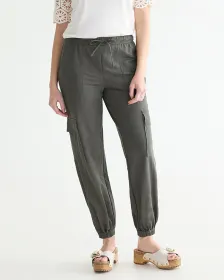 Pantalon jogger en tricot piqué à taille haute