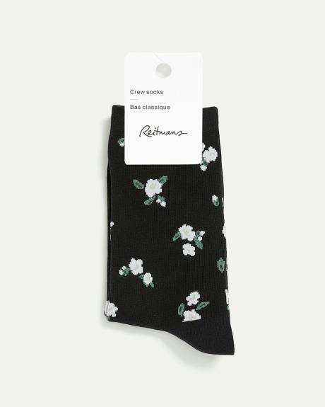 Cotton Anklet Socks with White Flowers