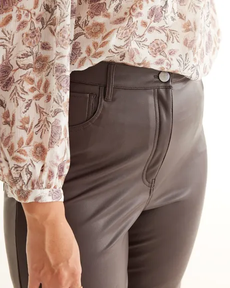 Pantalon taille haute à jambe droite en faux cuir - Petite