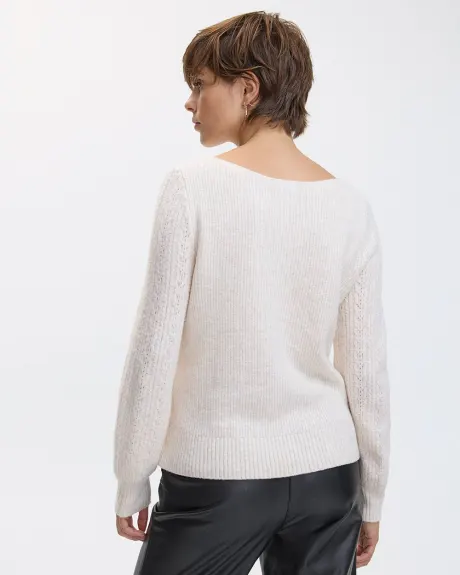 Long-Sleeve Boat-Neck Sweater with Fancy Stitches