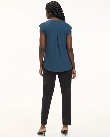 Cap-Sleeve Blouse with Split Neckline - R Essentials