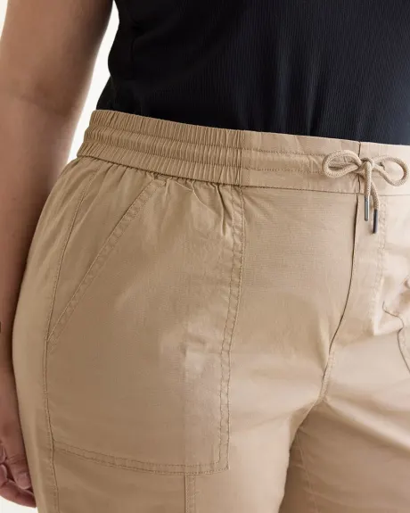 Pantalon capri à taille haute et jambe droite en popeline