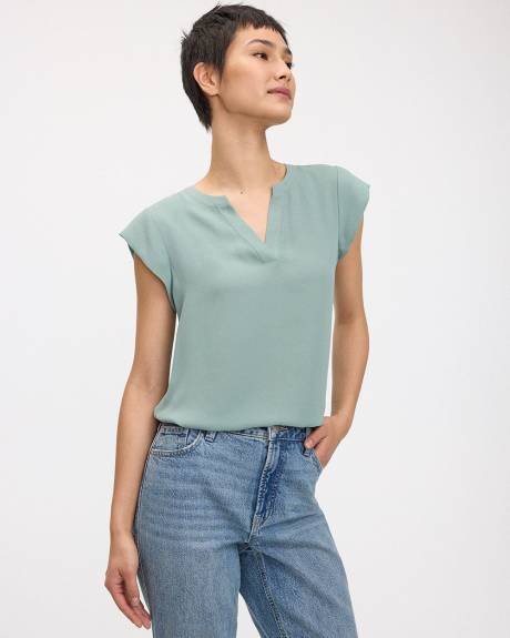 Cap-Sleeve Blouse with Split Neckline - R Essentials