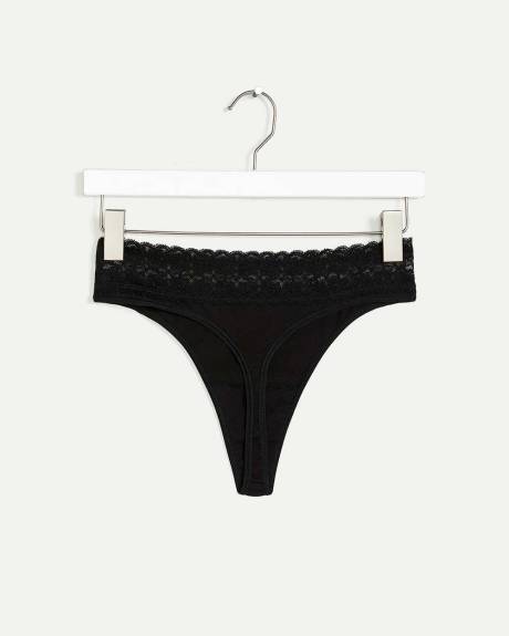 Cotton Tanga Panties with Lace Waistband - R Line