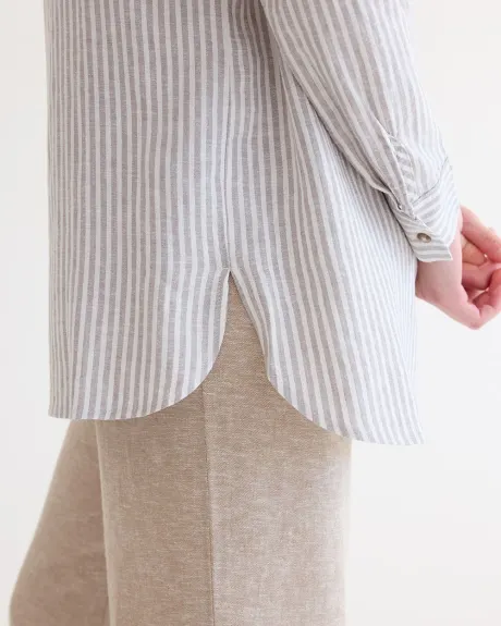 Long-Sleeve Buttoned-Down Linen Blouse