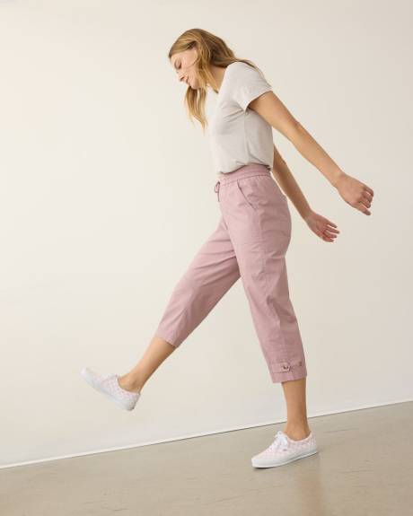 Pantalon capri à taille haute et jambe droite en popeline