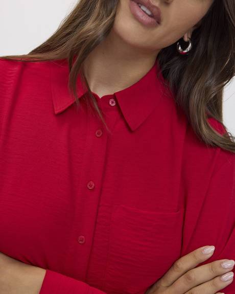 Long-Sleeve Buttoned-Down Blouse with Chest Pocket