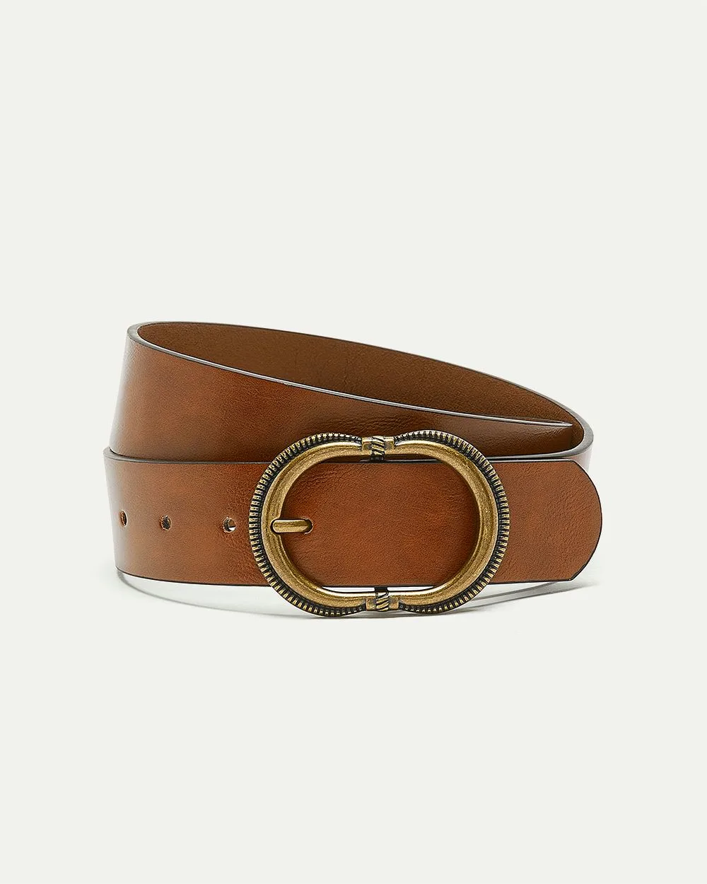 Faux Leather Belt with Oval Buckle