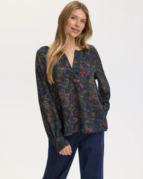 Long-Sleeve Split-Neck Blouse