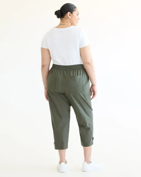 Pantalon capri à taille haute et jambe droite en popeline