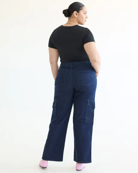 Pantalon cargo en denim à jambe droite et taille haute - Petite