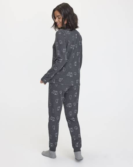 Long-Sleeve Top and Jogger Cotton-Blend Pyjama Set