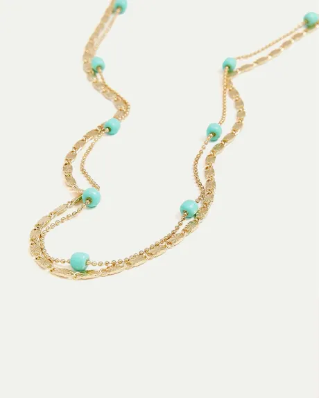 Collier court à chaînes doubles avec billes turquoise