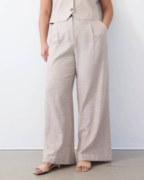 Pantalon en lin à taille haute et jambe très large - Petite