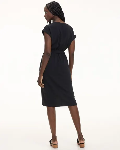 Short-Sleeve Midi Dress with Wrap Detail