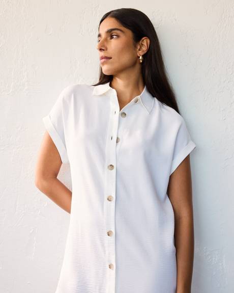 Short-Sleeve Buttoned-Down Dress with Shirt Collar