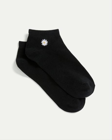 Cotton Anklet Socks with Daisy at Hem