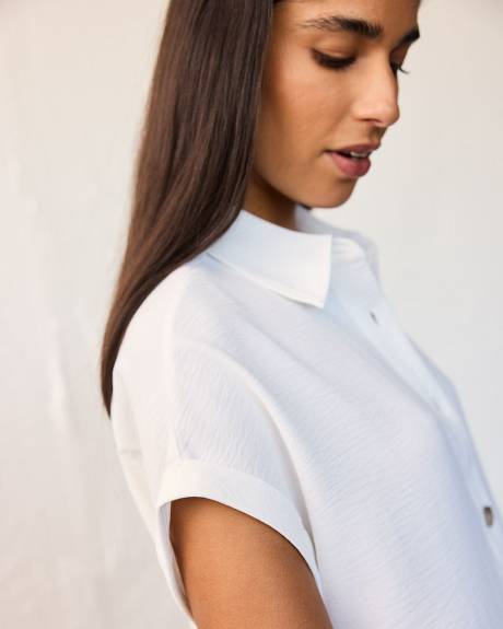 Short-Sleeve Buttoned-Down Dress with Shirt Collar