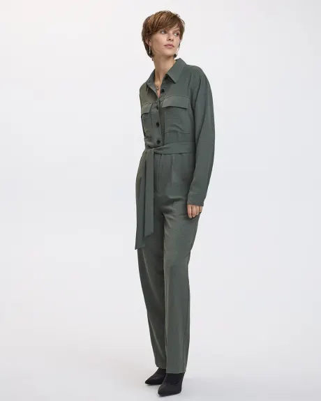 Straight-Leg Long-Sleeve Jumpsuit with Utility Pockets