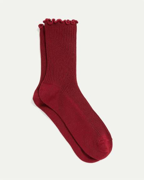 Textured-Knit Crew Socks with Ruffled Hems